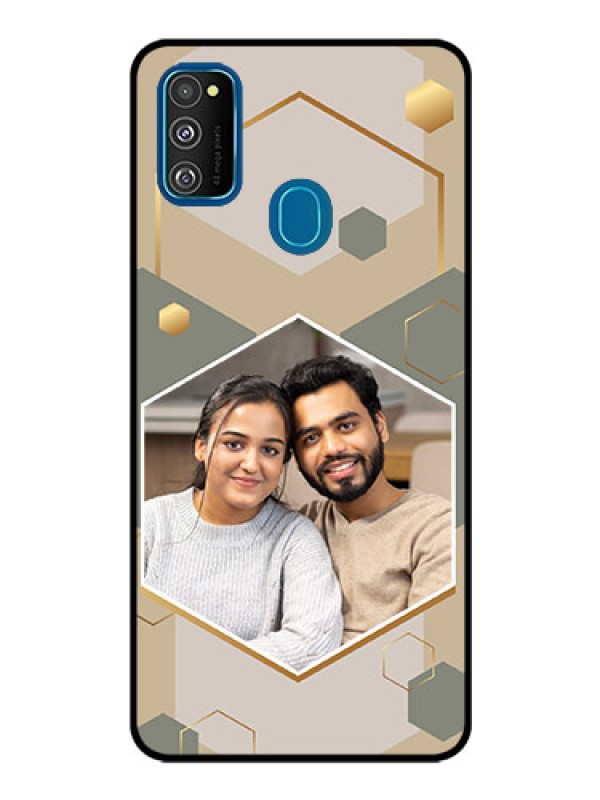 Custom Galaxy M30S Photo Printing on Glass Case - Stylish Hexagon Pattern Design