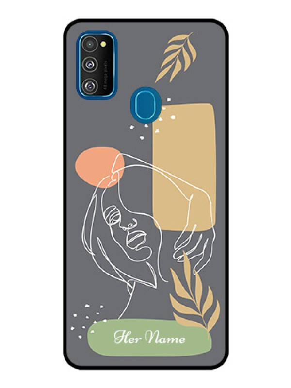 Custom Galaxy M30S Custom Glass Phone Case - Gazing Woman line art Design