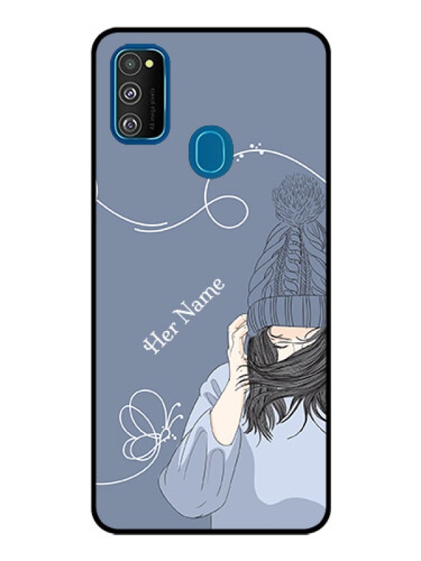 Custom Galaxy M30S Custom Glass Mobile Case - Girl in winter outfit Design