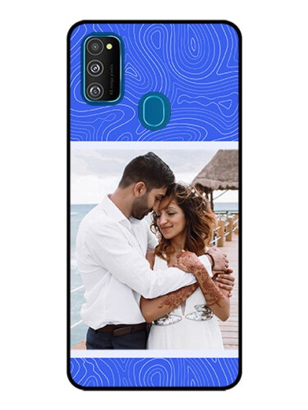 Custom Galaxy M30S Custom Glass Mobile Case - Curved line art with blue and white Design