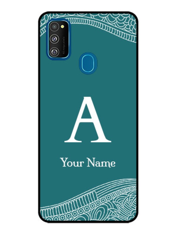 Custom Galaxy M30S Personalized Glass Phone Case - line art pattern with custom name Design