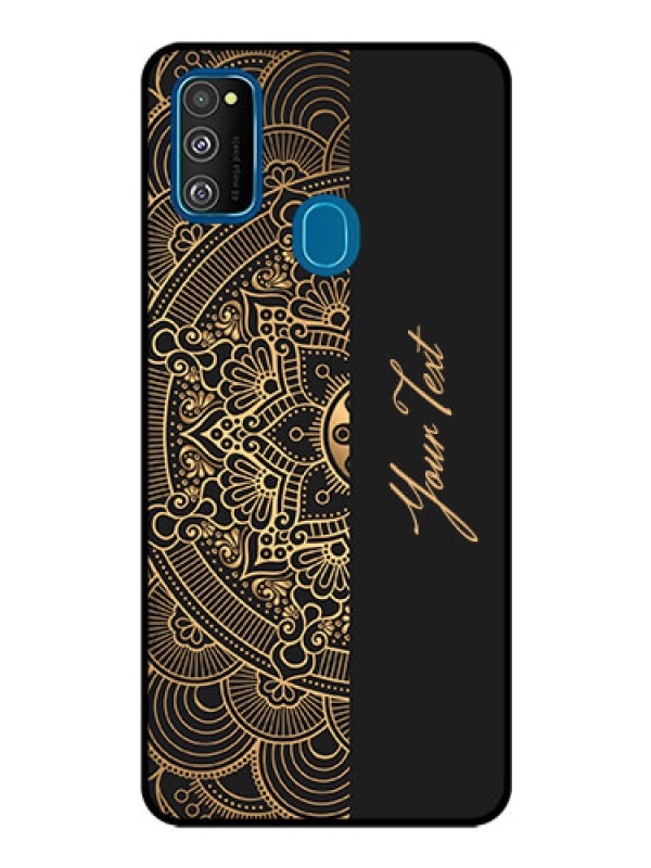 Custom Galaxy M30S Photo Printing on Glass Case - Mandala art with custom text Design