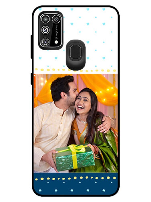 Custom Galaxy M31 Prime Edition Personalized Glass Phone Case  - White and Blue Abstract Design