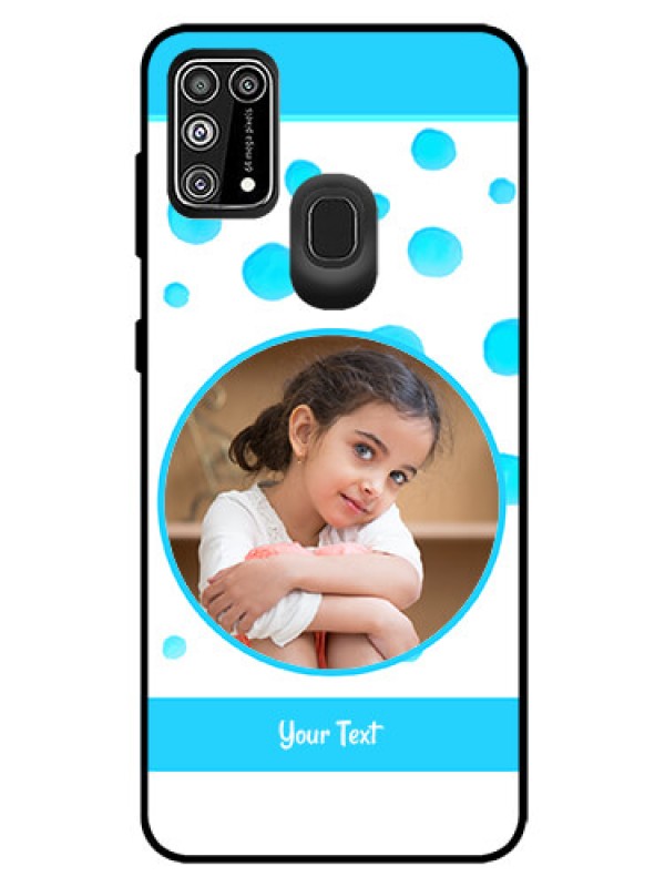 Custom Galaxy M31 Prime Edition Photo Printing on Glass Case  - Blue Bubbles Pattern Design