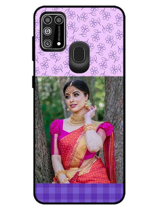 Custom Galaxy M31 Prime Edition Custom Glass Phone Case  - Purple Floral Design