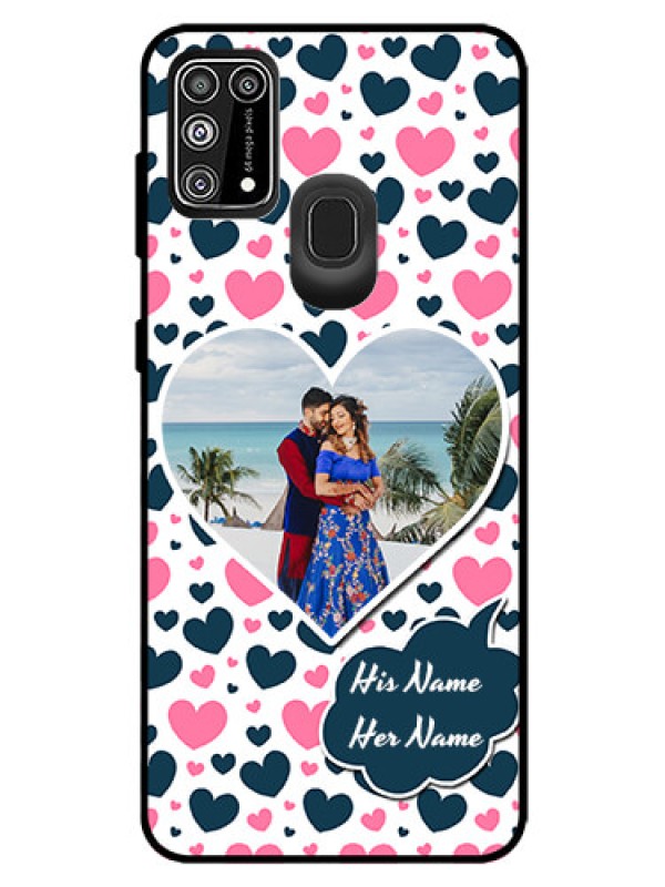 Custom Galaxy M31 Prime Edition Custom Glass Phone Case  - Pink & Blue Heart Design