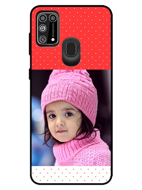 Custom Galaxy M31 Prime Edition Photo Printing on Glass Case  - Red Pattern Design