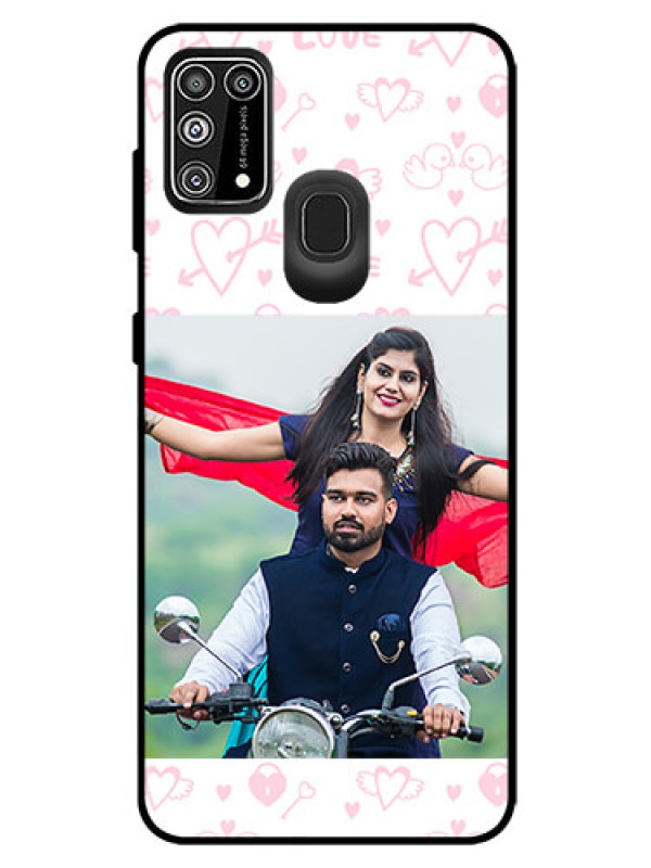 Custom Galaxy M31 Prime Edition Custom Glass Mobile Case  - Pink Flying Heart Design