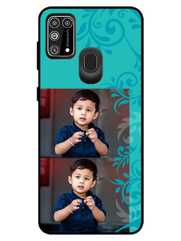 Custom Galaxy M31 Prime Edition Personalized Glass Phone Case  - with Photo and Green Floral Design 