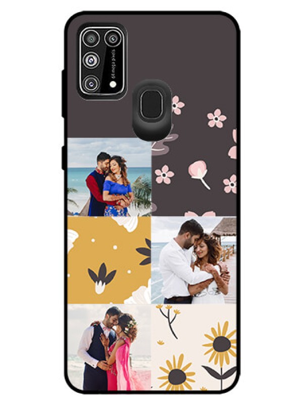 Custom Galaxy M31 Prime Edition Photo Printing on Glass Case  - 3 Images with Floral Design