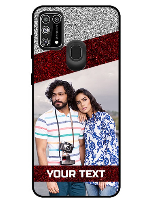 Custom Galaxy M31 Prime Edition Personalized Glass Phone Case  - Image Holder with Glitter Strip Design