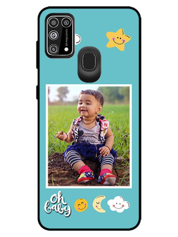 Custom Galaxy M31 Prime Edition Personalized Glass Phone Case  - Smiley Kids Stars Design