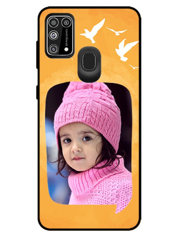 Custom Galaxy M31 Prime Edition Personalized Glass Phone Case  - Water Color Design with Bird Icons