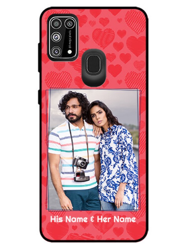 Custom Galaxy M31 Prime Edition Photo Printing on Glass Case  - with Red Heart Symbols Design