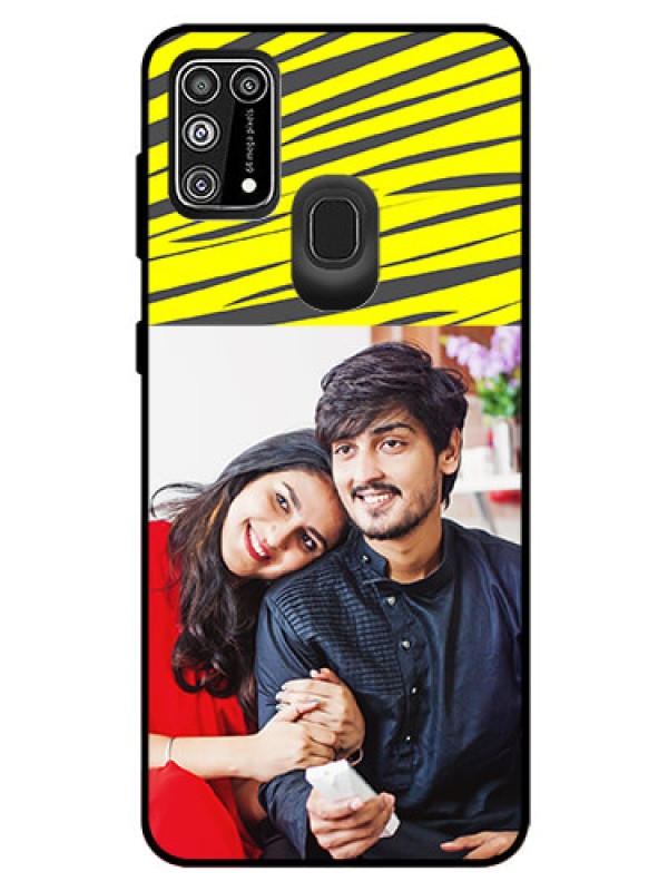 Custom Galaxy M31 Prime Edition Photo Printing on Glass Case  - Yellow Abstract Design