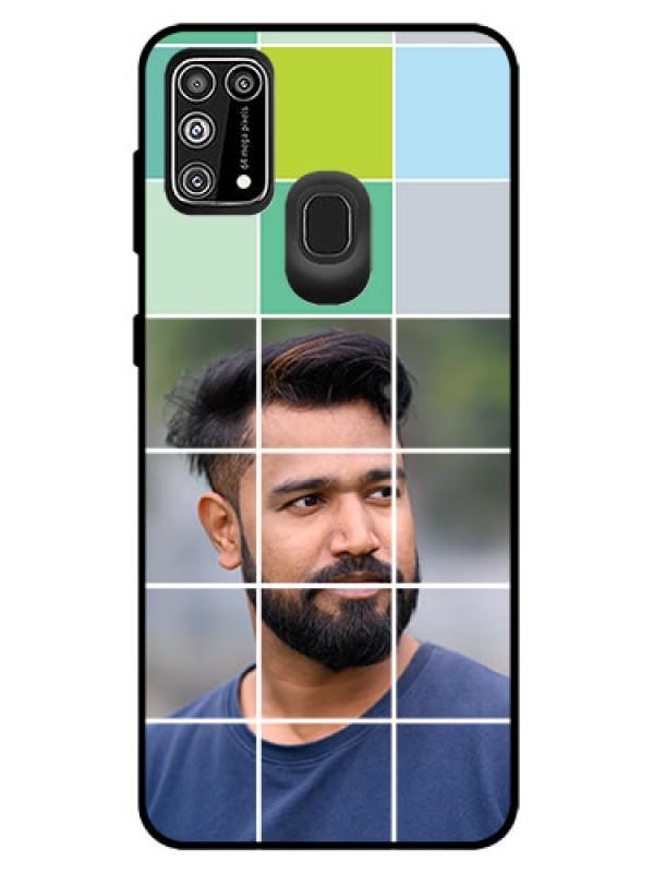 Custom Galaxy M31 Prime Edition Photo Printing on Glass Case  - with white box pattern 