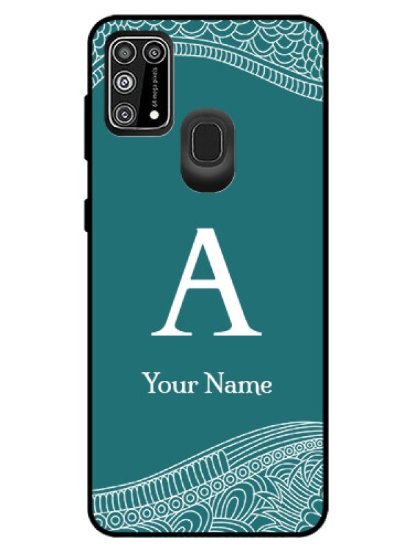 Custom Galaxy M31 Prime Edition Personalized Glass Phone Case - line art pattern with custom name Design