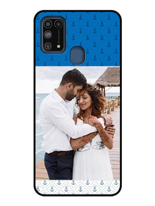 Custom Galaxy M31 Photo Printing on Glass Case  - Blue Anchors Design