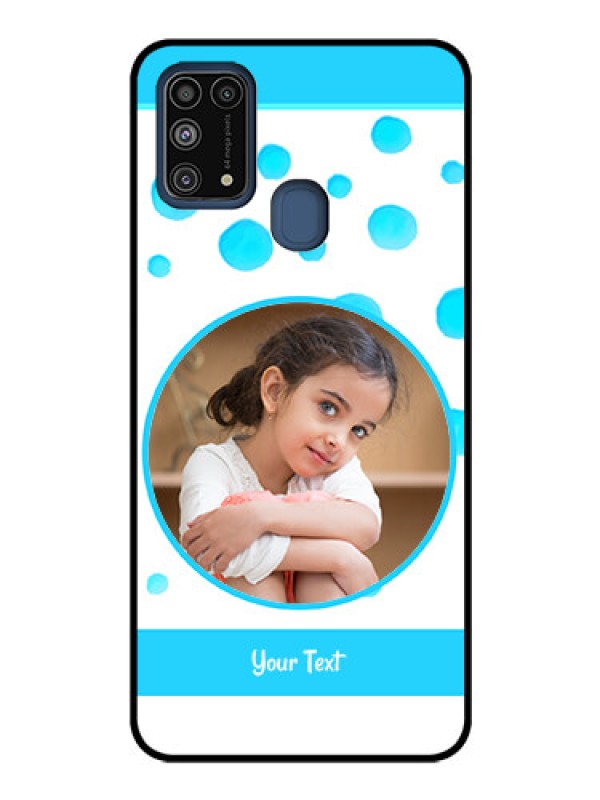 Custom Galaxy M31 Photo Printing on Glass Case  - Blue Bubbles Pattern Design