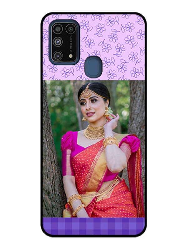 Custom Galaxy M31 Custom Glass Phone Case  - Purple Floral Design