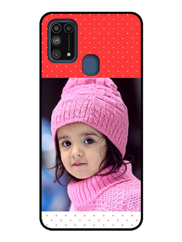 Custom Galaxy M31 Photo Printing on Glass Case  - Red Pattern Design