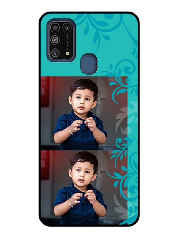 Custom Galaxy M31 Personalized Glass Phone Case  - with Photo and Green Floral Design 