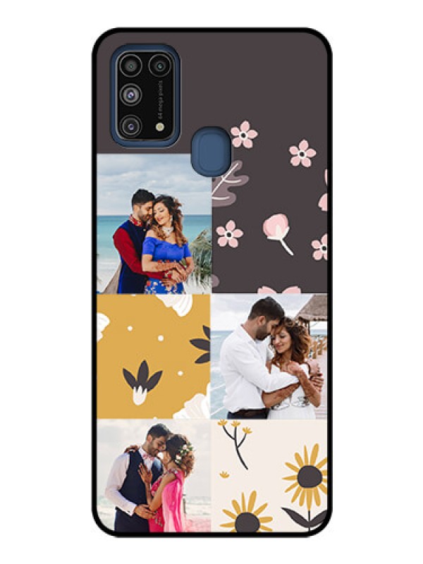 Custom Galaxy M31 Photo Printing on Glass Case  - 3 Images with Floral Design