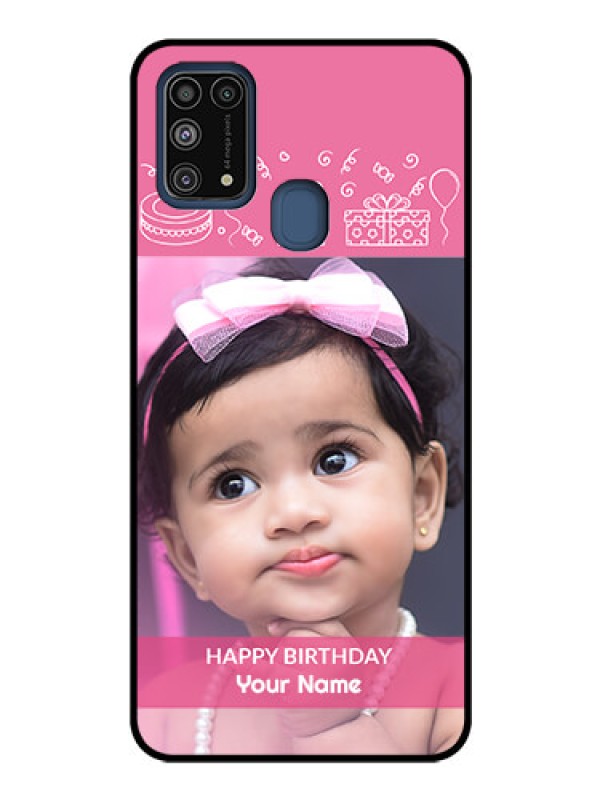 Custom Galaxy M31 Photo Printing on Glass Case  - with Birthday Line Art Design