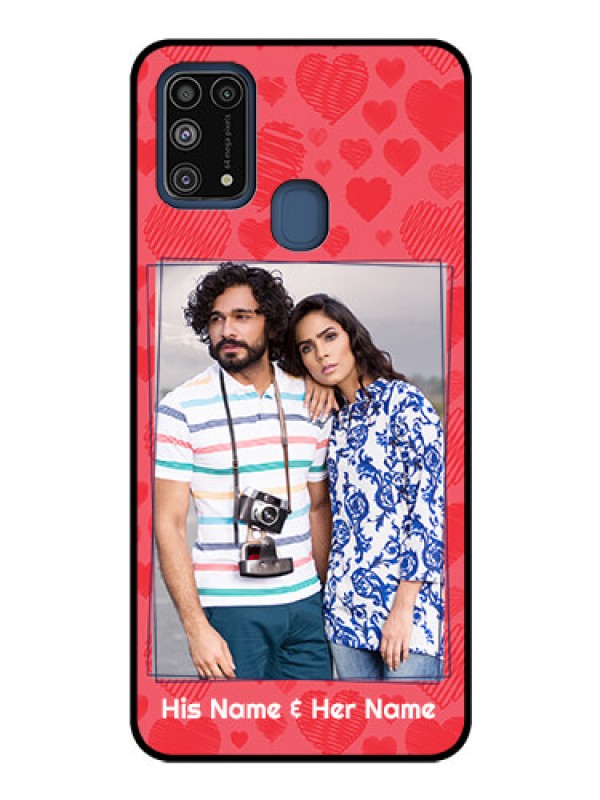 Custom Galaxy M31 Photo Printing on Glass Case  - with Red Heart Symbols Design