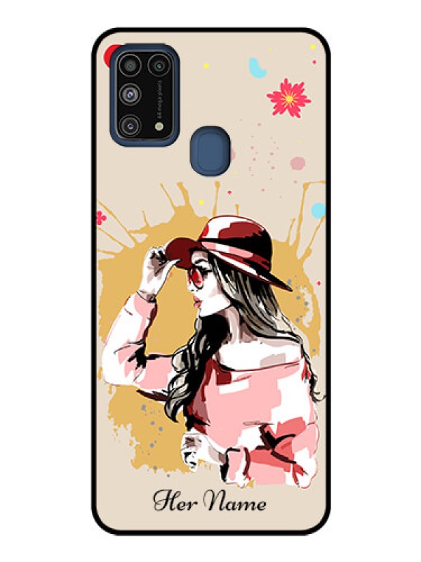 Custom Galaxy M31 Photo Printing on Glass Case - Women with pink hat Design