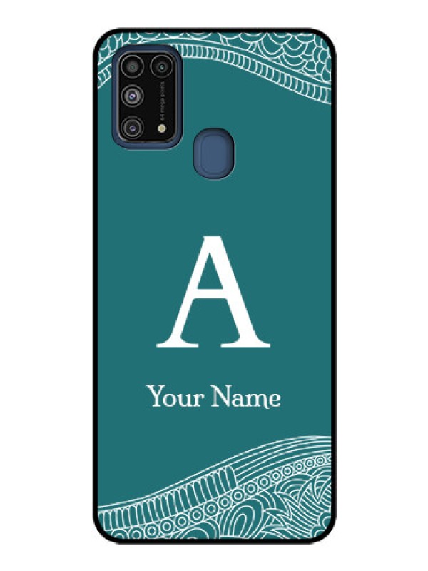 Custom Galaxy M31 Personalized Glass Phone Case - line art pattern with custom name Design