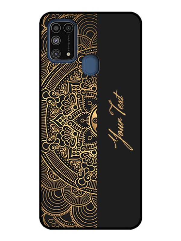 Custom Galaxy M31 Photo Printing on Glass Case - Mandala art with custom text Design
