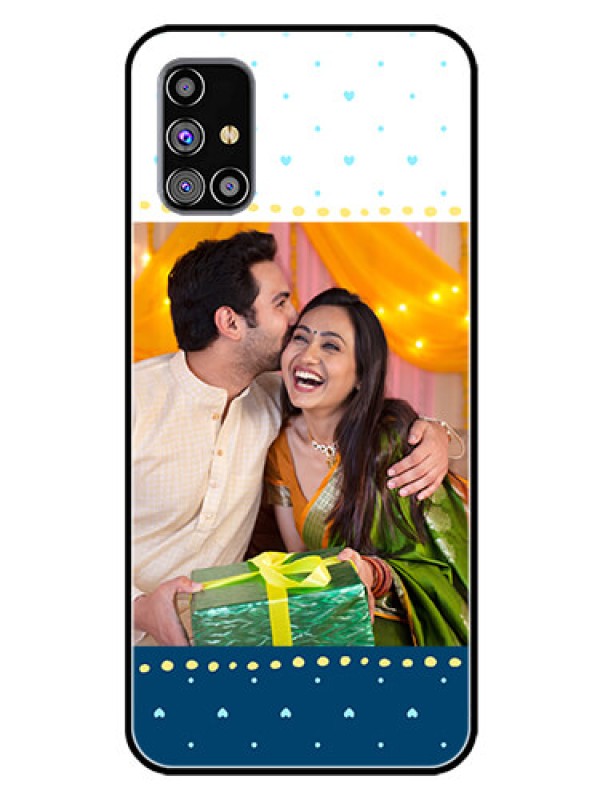 Custom Galaxy M31S Personalized Glass Phone Case  - White and Blue Abstract Design