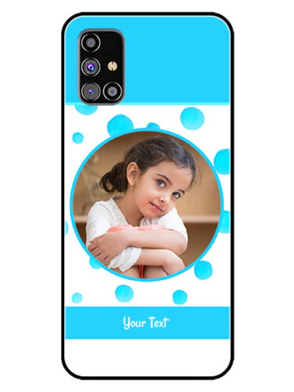 Custom Galaxy M31S Photo Printing on Glass Case  - Blue Bubbles Pattern Design