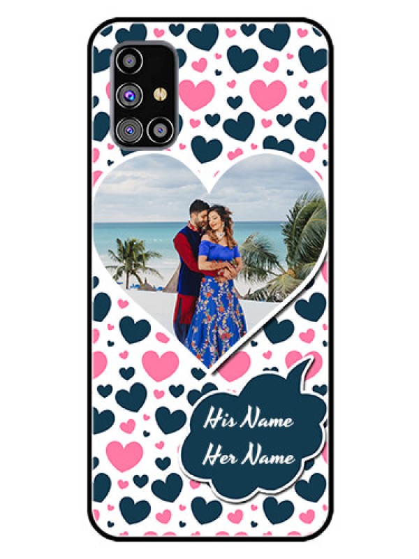 Custom Galaxy M31S Custom Glass Phone Case  - Pink & Blue Heart Design