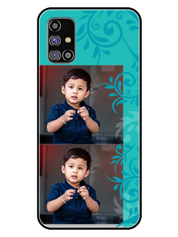 Custom Galaxy M31S Personalized Glass Phone Case  - with Photo and Green Floral Design 