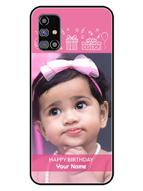 Custom Galaxy M31S Photo Printing on Glass Case  - with Birthday Line Art Design