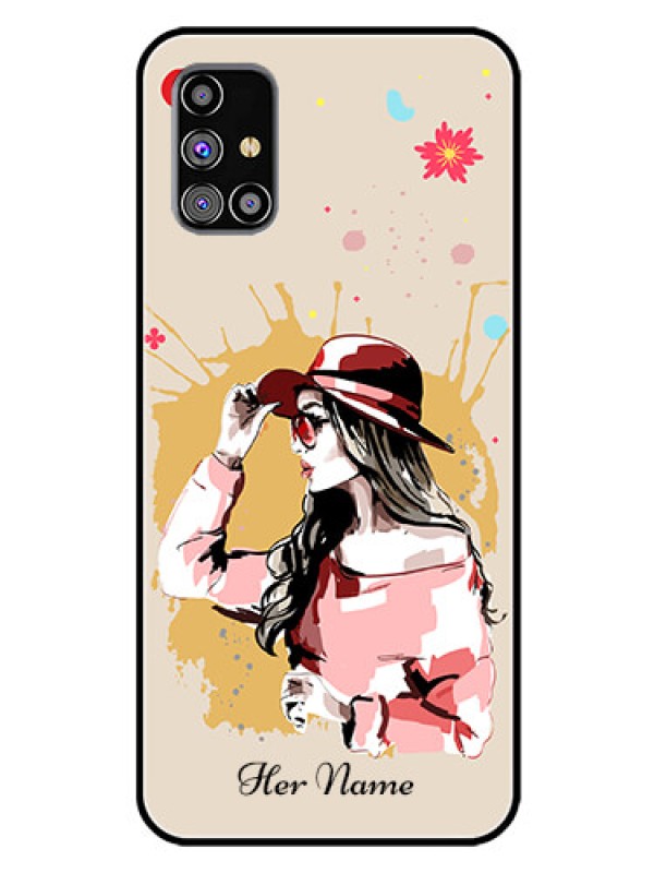 Custom Galaxy M31S Photo Printing on Glass Case - Women with pink hat Design