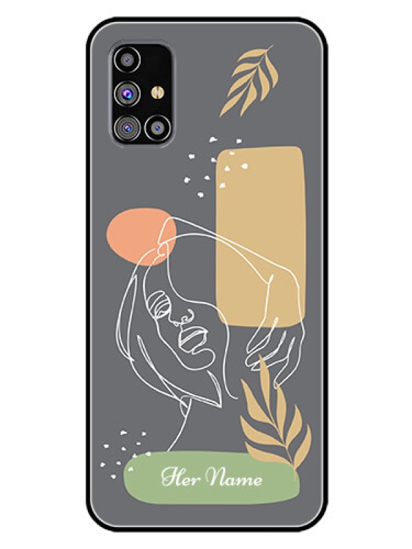 Custom Galaxy M31S Custom Glass Phone Case - Gazing Woman line art Design