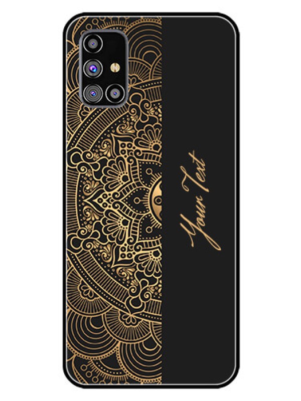 Custom Galaxy M31S Photo Printing on Glass Case - Mandala art with custom text Design