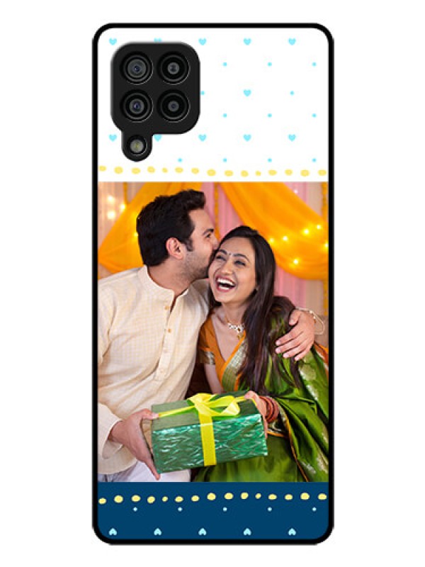 Custom Galaxy M32 4G Prime Edition Personalized Glass Phone Case - White and Blue Abstract Design