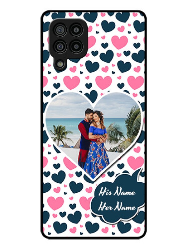 Custom Galaxy M32 4G Prime Edition Custom Glass Phone Case - Pink & Blue Heart Design