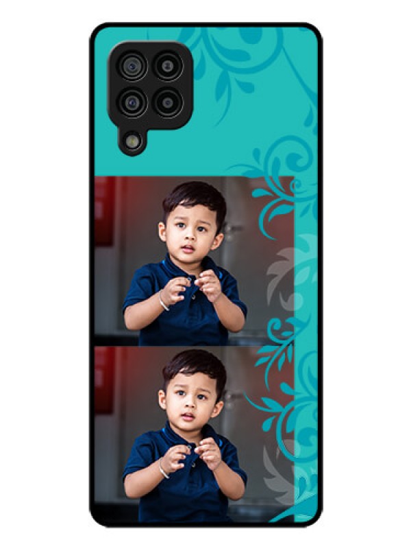 Custom Galaxy M32 4G Prime Edition Personalized Glass Phone Case - with Photo and Green Floral Design