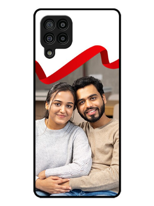 Custom Galaxy M32 4G Prime Edition Photo Printing on Glass Case - Red Ribbon Frame Design