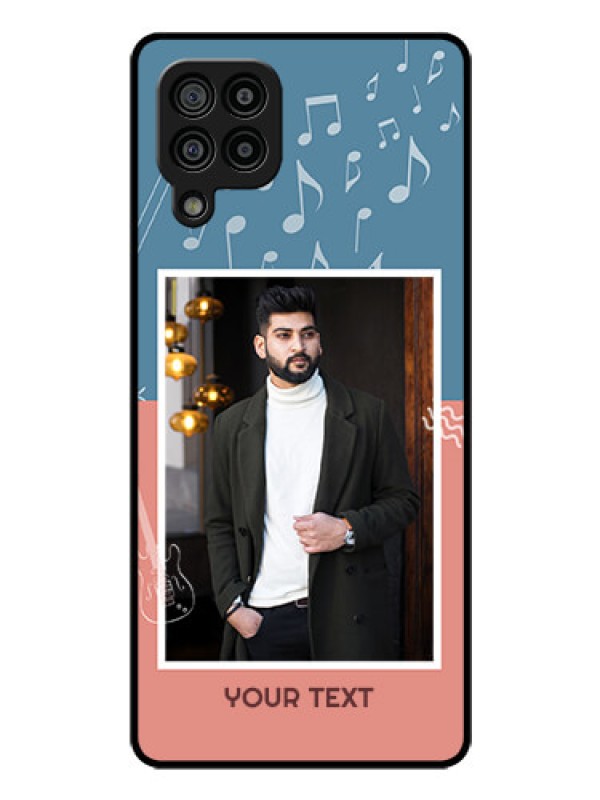 Custom Galaxy M32 4G Prime Edition Photo Printing on Glass Case - with Color Musical Note Design