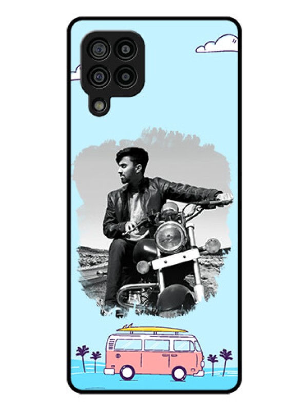 Custom Galaxy M32 4G Prime Edition Photo Printing on Glass Case - Travel & Adventure Design