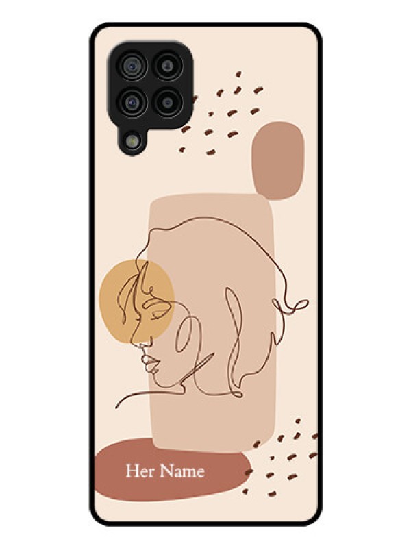 Custom Galaxy M32 4G Prime Edition Photo Printing on Glass Case - Calm Woman line art Design