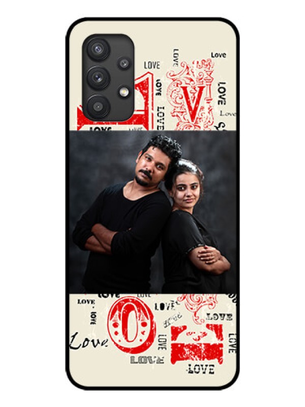 Custom Galaxy M32 5G Photo Printing on Glass Case - Trendy Love Design Case