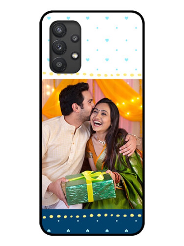 Custom Galaxy M32 5G Personalized Glass Phone Case - White and Blue Abstract Design