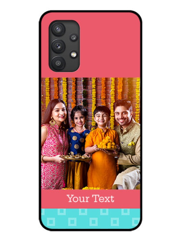 Custom Galaxy M32 5G Personalized Glass Phone Case - Peach & Blue Color Design